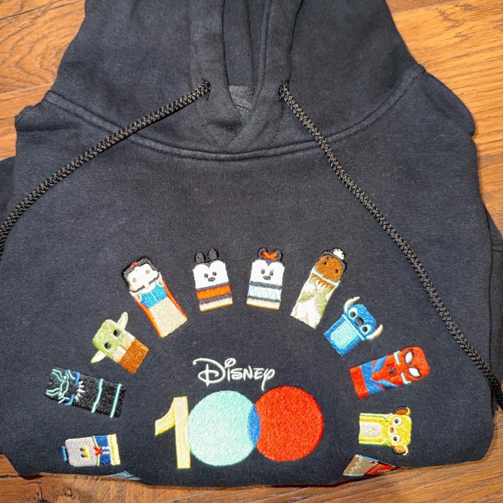 Disney 100 Black Hoodie with Colorful Character Embroidery